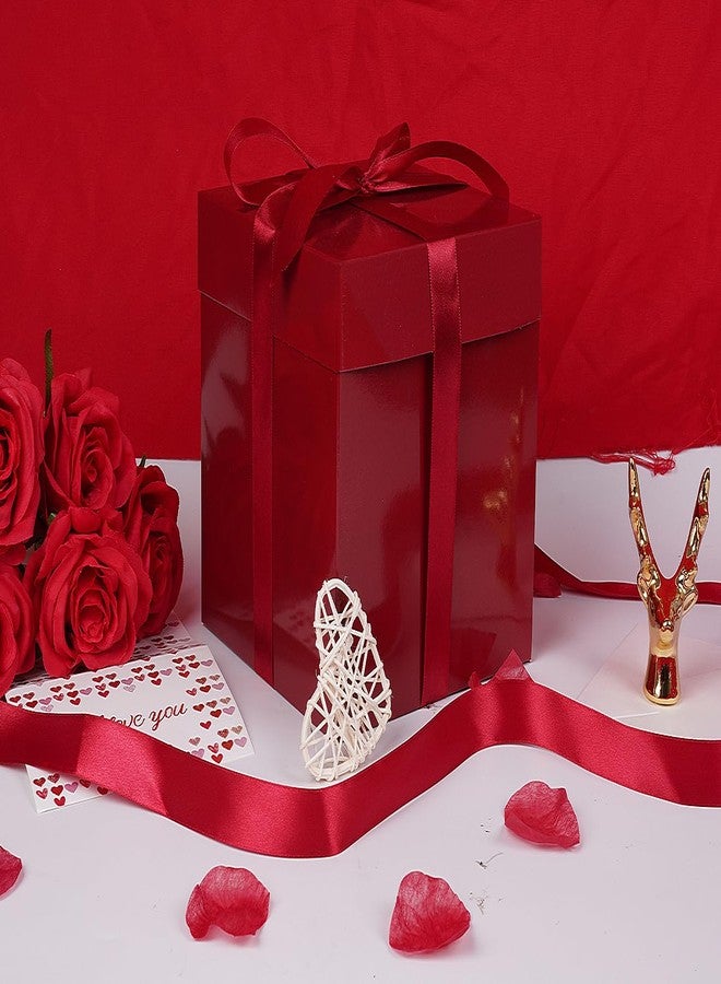 Jaywayang 5 Pack Red Gift Boxes with Lids, Ribbons and Tissue Papers Square Gift Boxes - 7.1 Inch - Christmas Presents Wrapping, Valentine's Day Decoration Party Favor Boxes. - Image 4